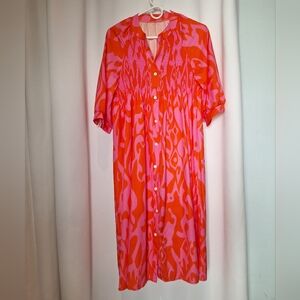 Vaugu Orange And Pink Print Button Down Dress Size XL